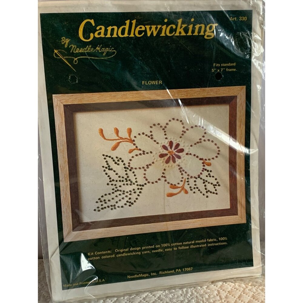 Needle Magic Candlewicking Kit 330 Flower Design 5"x7" Craft DIY Embroidery New